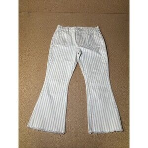 FRAME Le Bardot Striped Kick Flare Raw-Edge Jeans in Courtyard 31 F1
